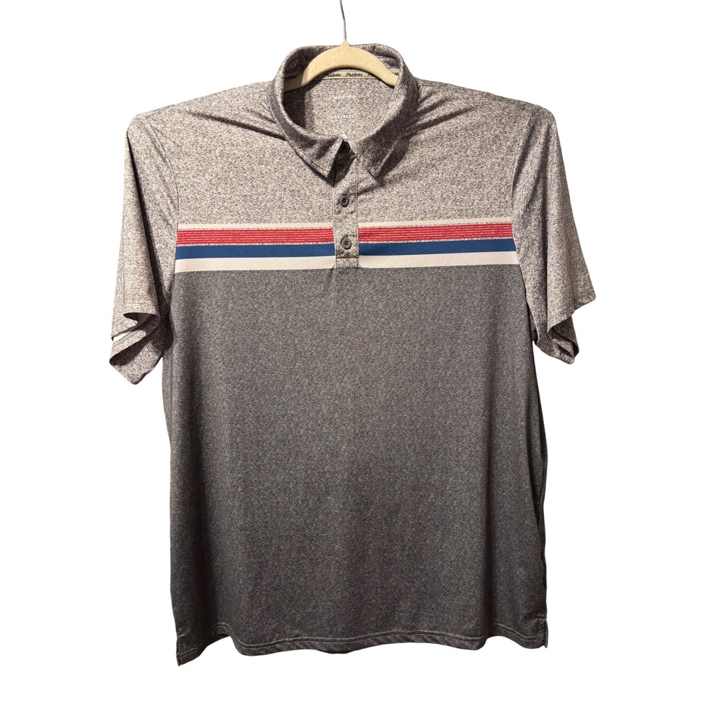 Flag & Anthem Madeflex Polo Shirt Mens XL Gray Blue Red Stripe‎ Golf Casual